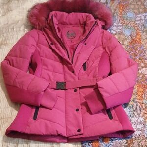 NWOT Micheal KORS pink Quilted Jacket with Fur Hood
